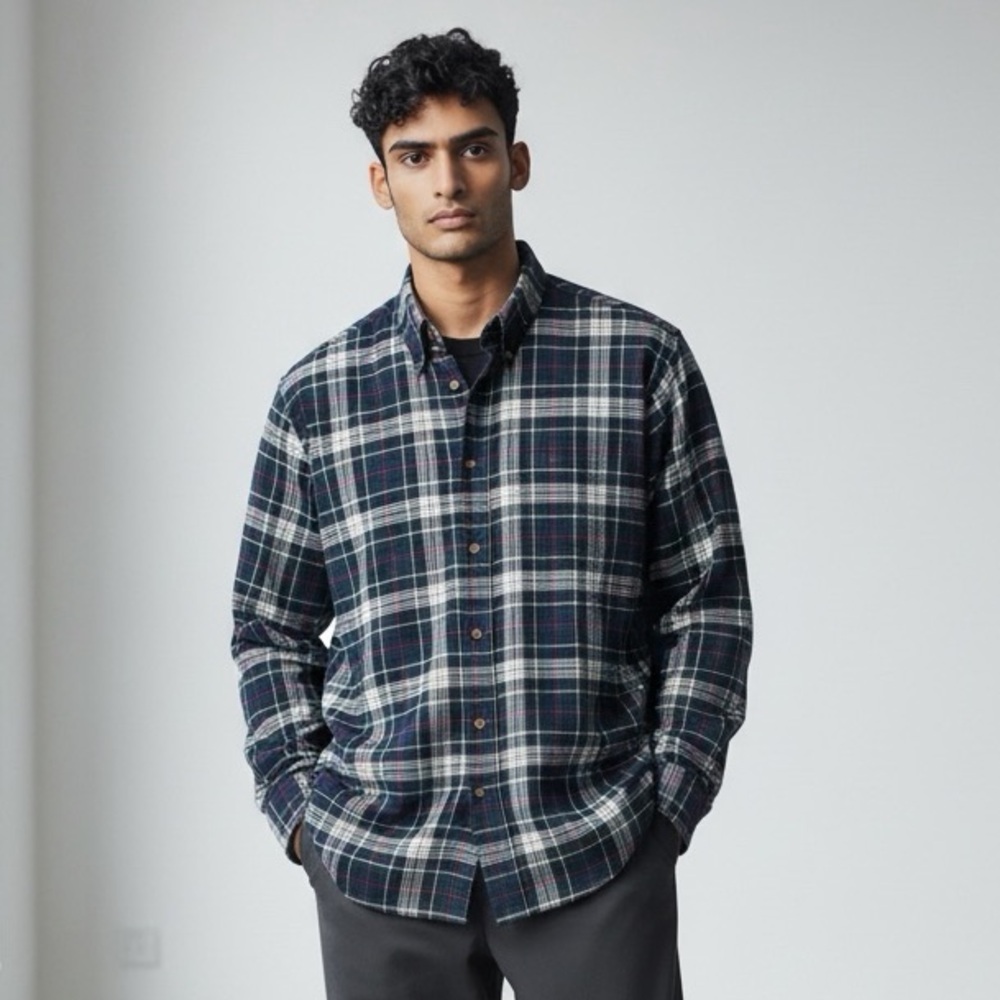 Brooks Brothers Scotch Plaid Long Sleeve 100% Cotton Flannel Shirt - Size Large